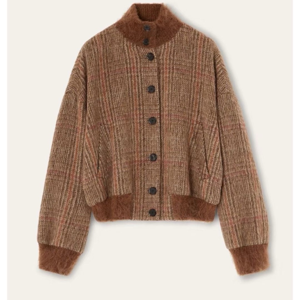 Dior Womenbrown Plaid Wool-Blend Button Jacket
